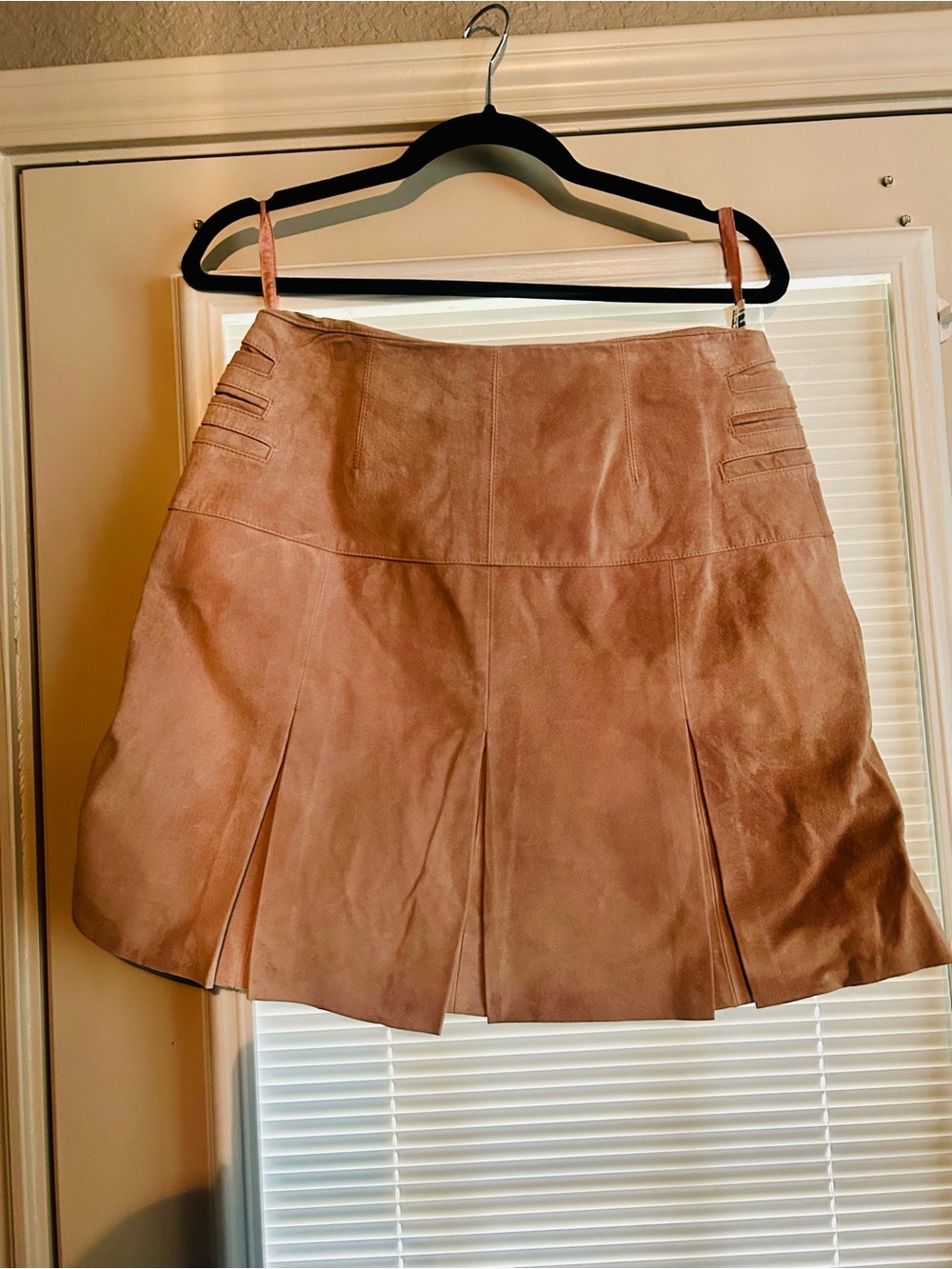 A-Line Suede Mini Skirt in Blush Tan